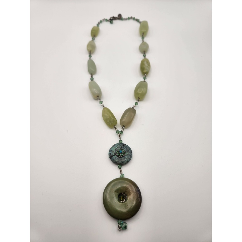 Liz Palacios San Francisco Green Jade & Artisan‎ Medallion Statement Necklace